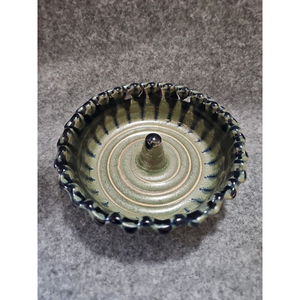 Solar Stone Studio Pottery Ring Holder Green Glaze Jewelry Dish Handmade